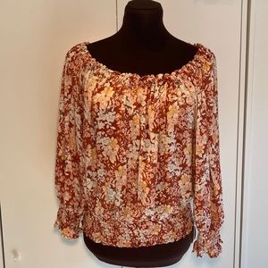 Cynthia Rowley boho blouse floral autumn colors L